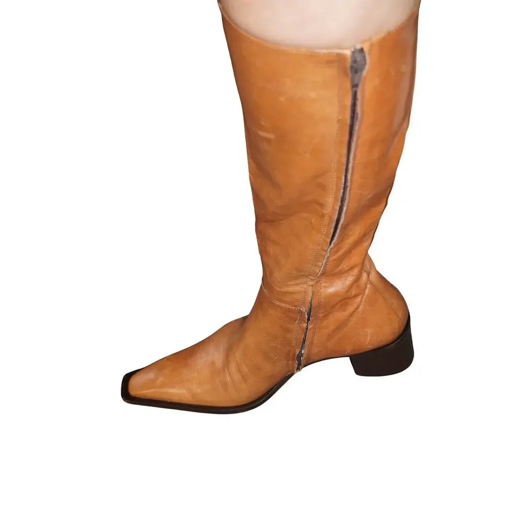 Spaziomoda Bologna Italian Leather Mid Calf Boots Tan Pointed Toe Size 40 - Picture 12 of 13